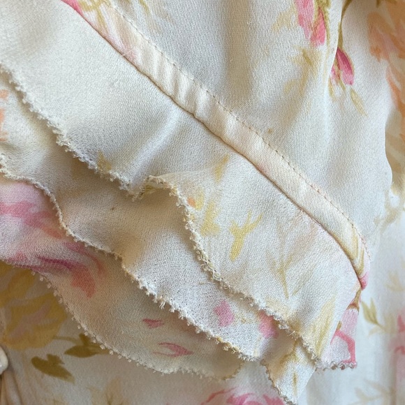 Vintage Liz Claiborne Silk Floral Pleated Blouse Ruffle Roses - Picture 6 of 12